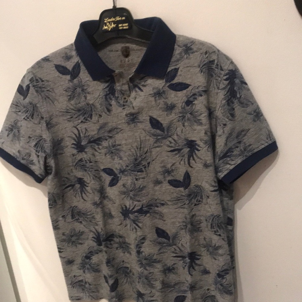 Brand New Black Brown 1826 Floral grey and blue Polo SZ M